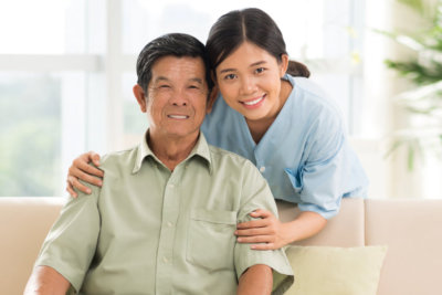 a man and a woman smiling